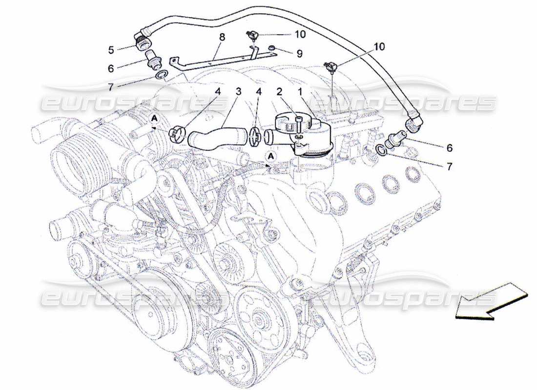 Maserati QTP. (2010) 4.2 système de recirculation des vapeurs d'huile Diagramme de pièce