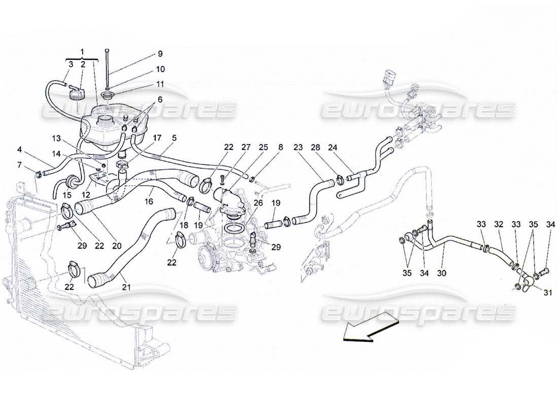 Maserati QTP. (2010) 4.2 système de refroidissement : nourrice et lignes Diagramme de pièce