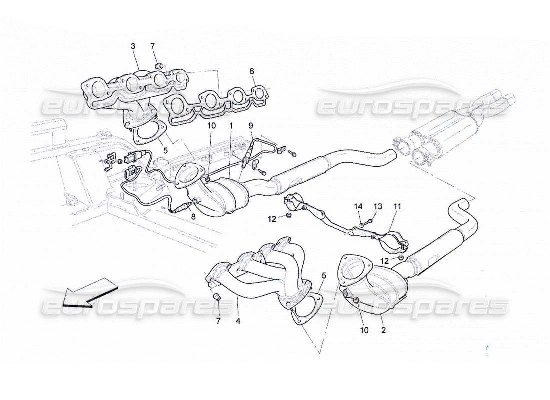 Maserati QTP. (2010) 4.2 convertisseurs précatalytiques et convertisseurs catalytiques Diagramme de pièce