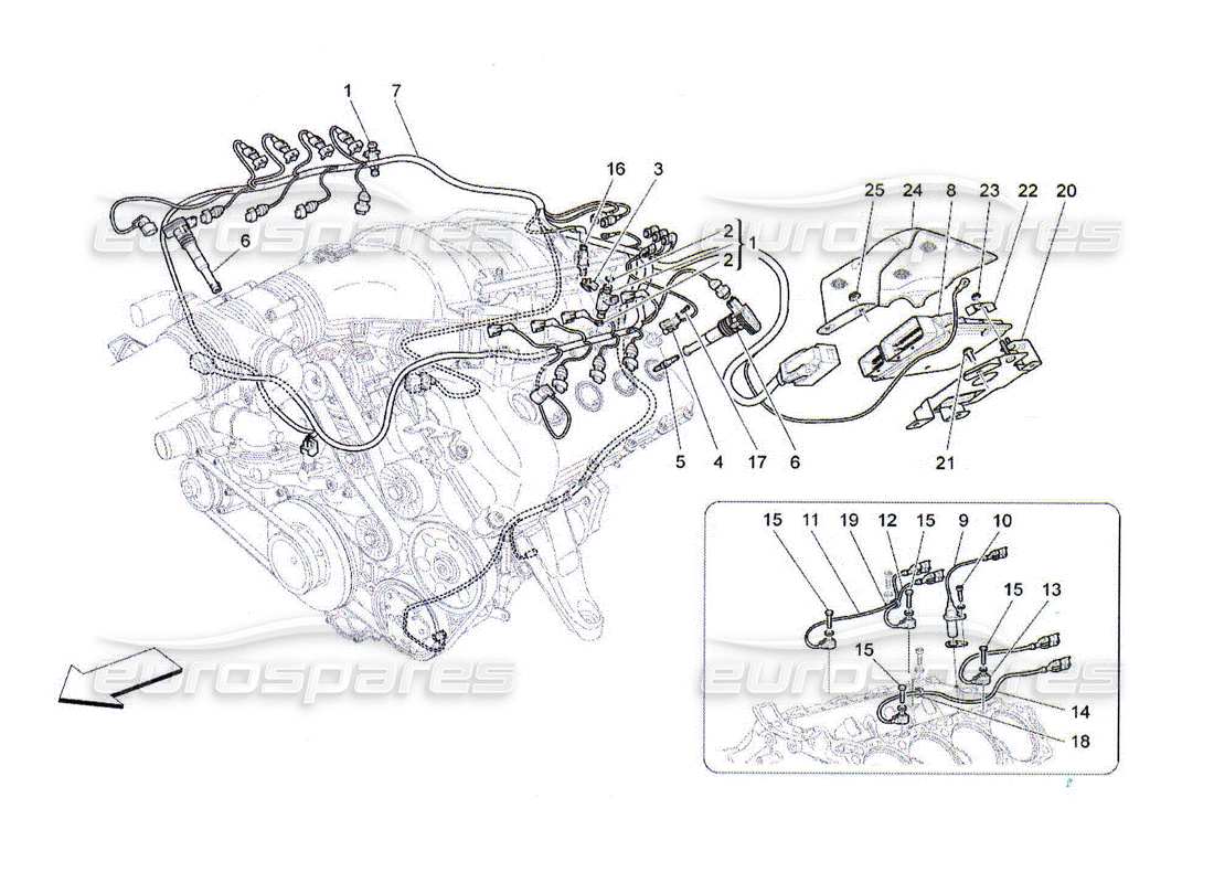 Maserati QTP. (2010) 4.2 contrôle électronique : contrôle de l'injection et du calage moteur Diagramme de pièce