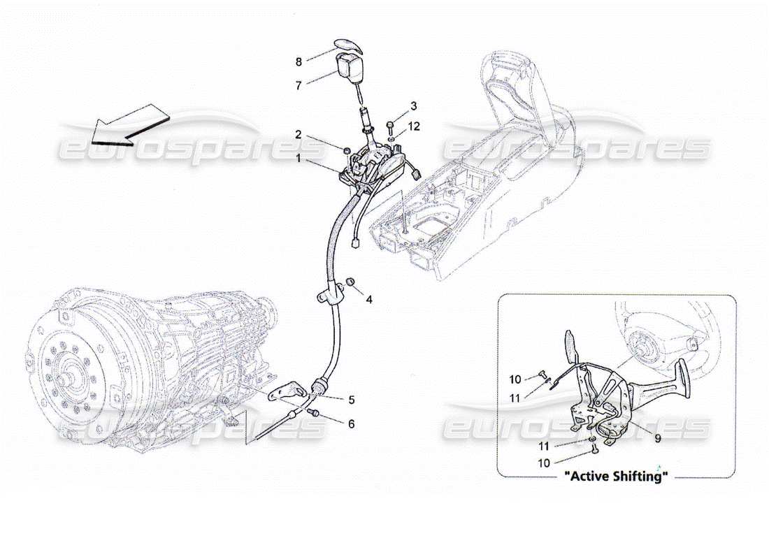 Maserati QTP. (2010) 4.2 commandes conducteur pour boîte de vitesses automatique Diagramme de pièce