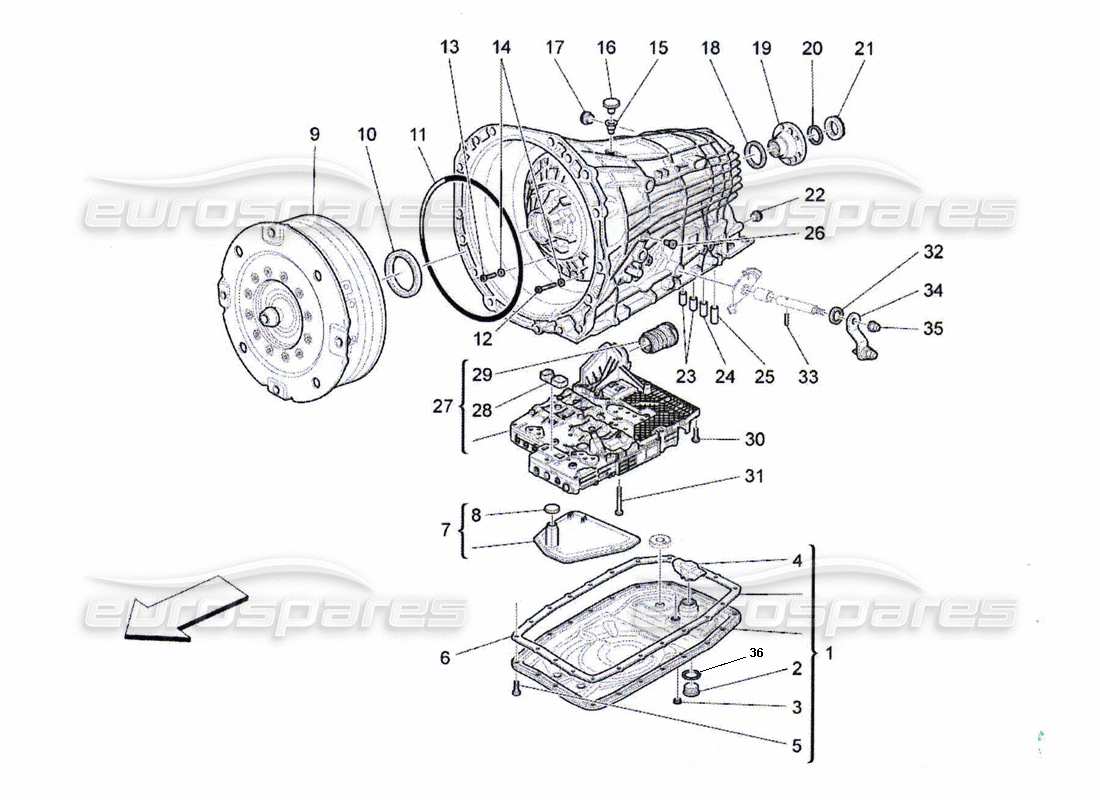 Maserati QTP. (2010) 4.2 carters de boîte de vitesses Diagramme de pièce