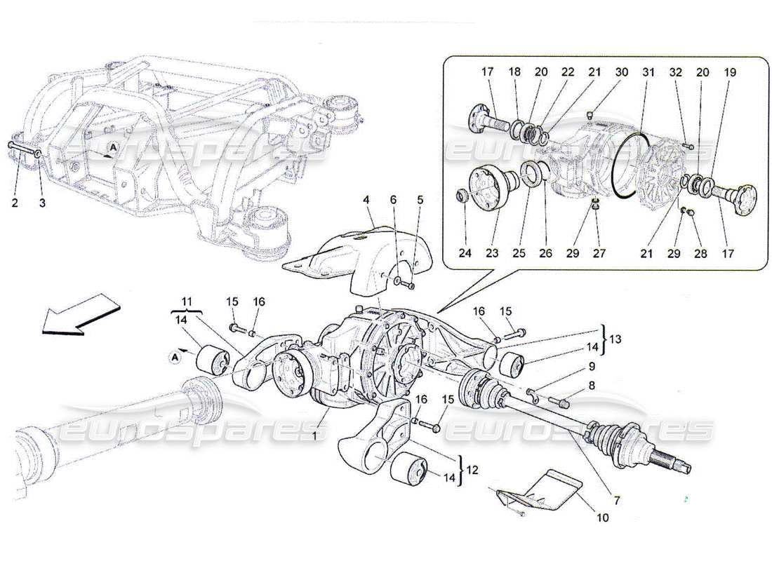 Maserati QTP. (2010) 4.2 DIFFÉRENTIELS ET ARBRE DE PONT ARRIÈRE Diagramme de pièce