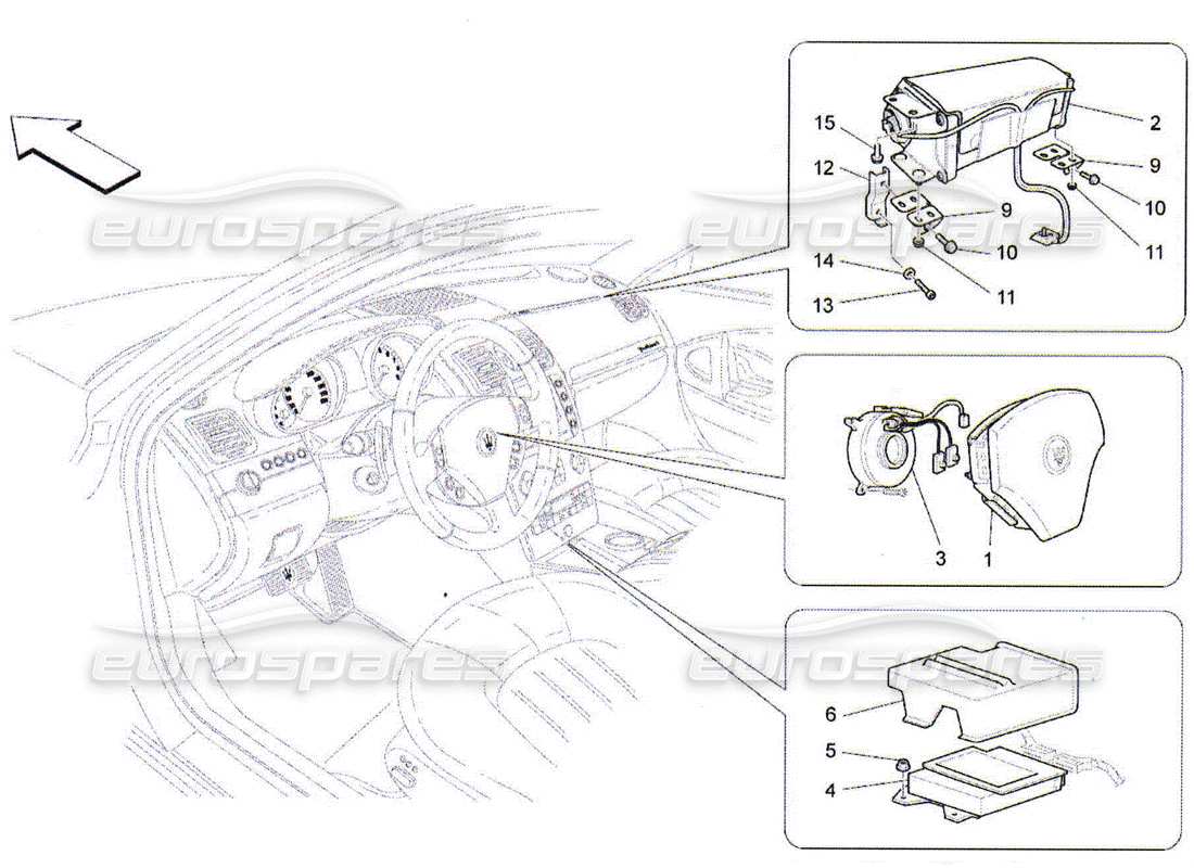 Maserati QTP. (2010) 4.2 SYSTÈME D'AIRBAG FRONTAL Diagramme de pièce