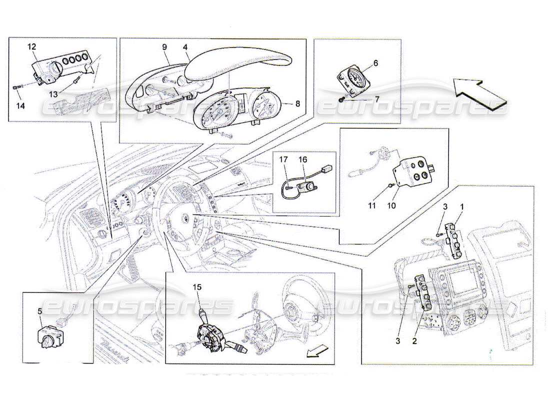 Maserati QTP. (2010) 4.2 appareils de tableau de bord Diagramme de pièce