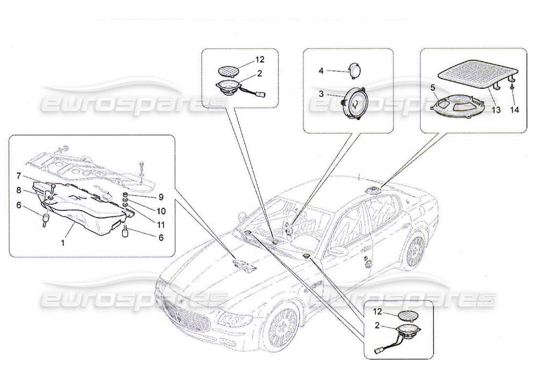 Maserati QTP. (2010) 4.2 système de diffusion sonore Diagramme de pièce