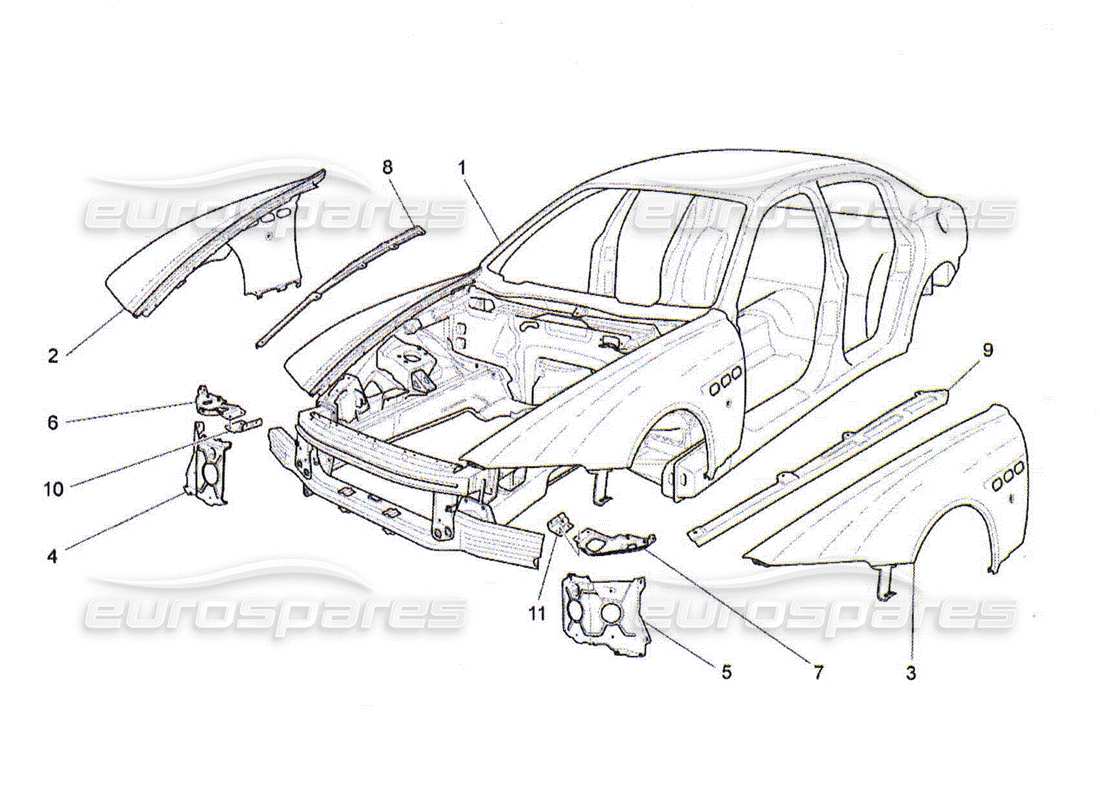 Maserati QTP. (2010) 4.2 CARROSSERIE ET ​​GARNITURE EXTÉRIEURE AVANT Diagramme de pièce