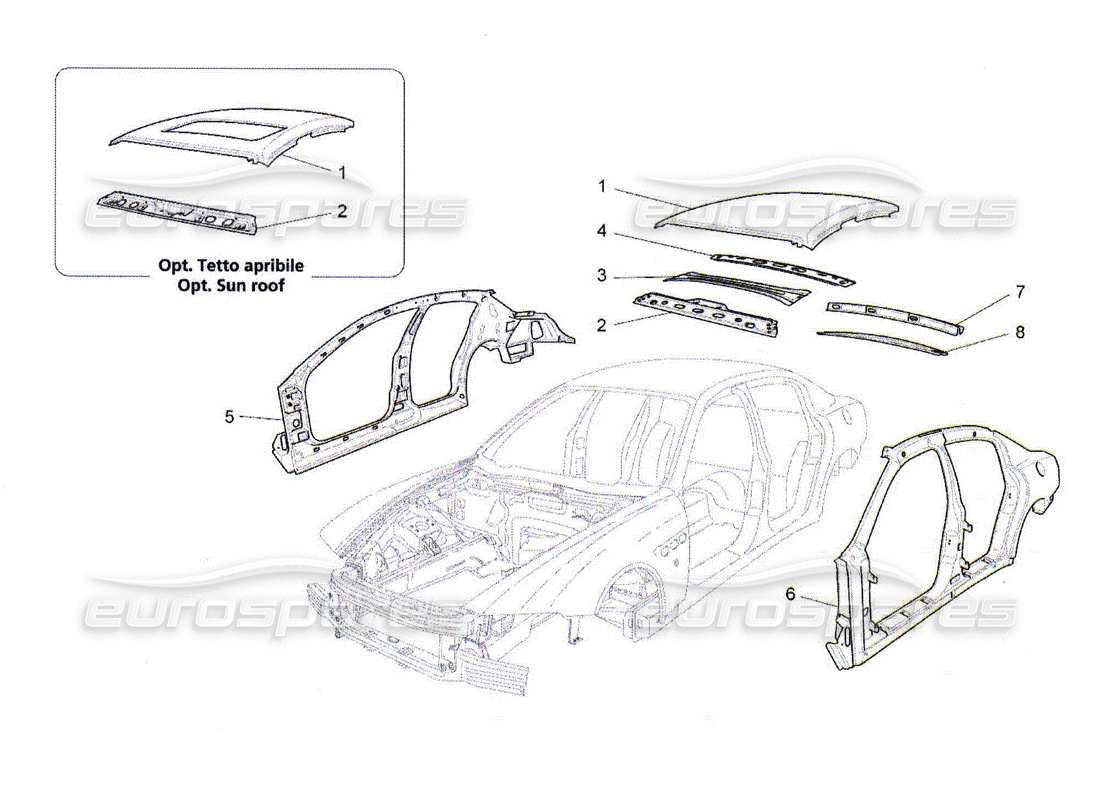 Maserati QTP. (2010) 4.2 CARROSSERIE ET ​​GARNITURE EXTÉRIEURE CENTRALE Diagramme de pièce