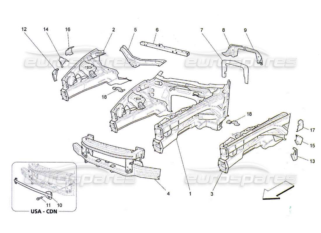 Maserati QTP. (2010) 4.2 CADRES STRUCTURELS AVANT ET PANNEAUX EN TÔLE Diagramme de pièce