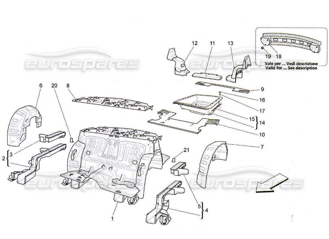Maserati QTP. (2010) 4.2 CADRES STRUCTURELS ARRIÈRE ET PANNEAUX EN TÔLE Diagramme de pièce