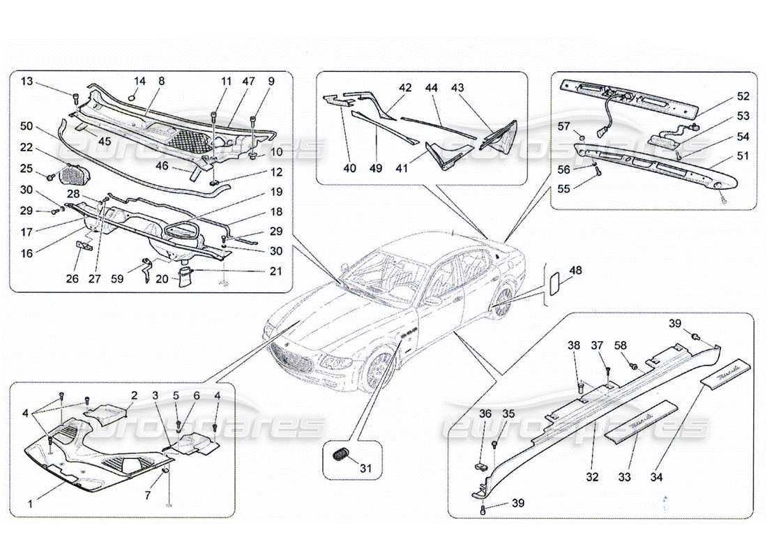 Maserati QTP. (2010) 4.2 boucliers, garnitures et panneaux de revêtement Diagramme de pièce