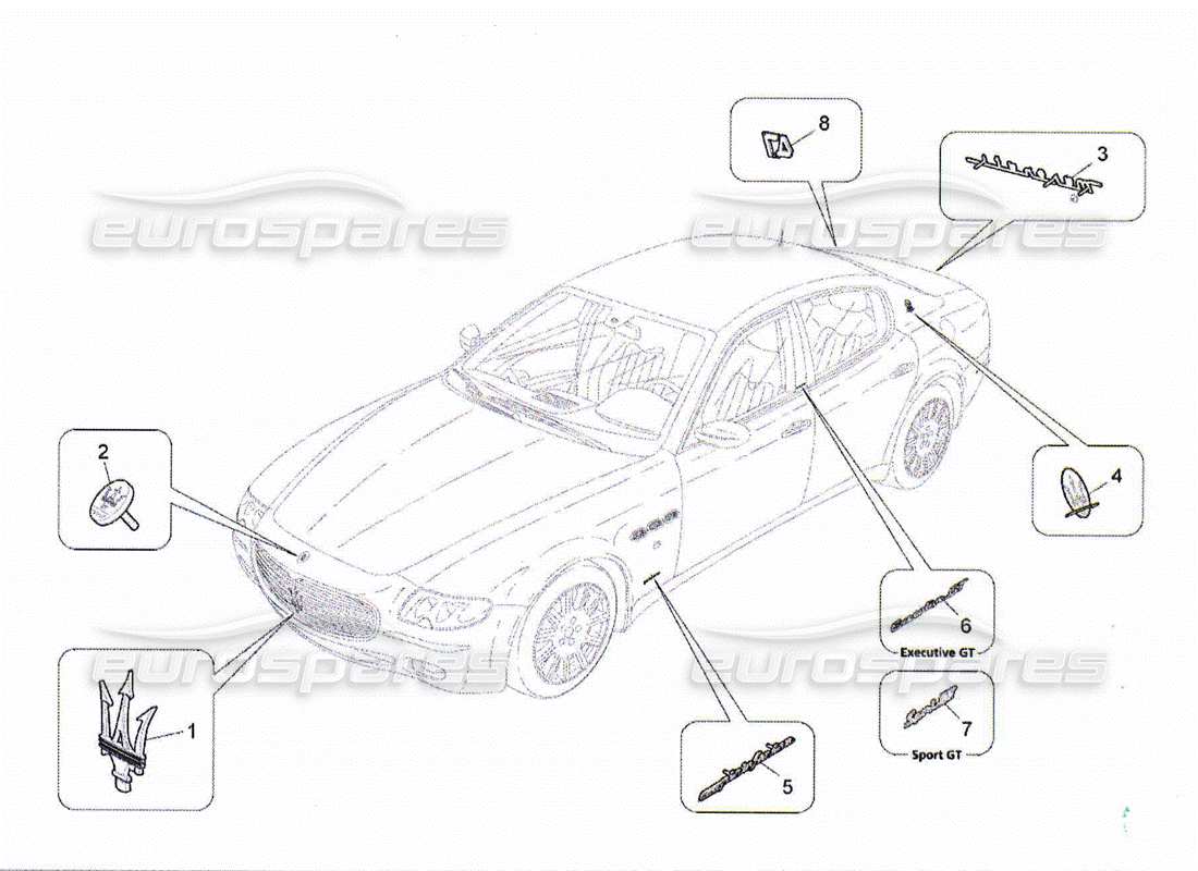 Maserati QTP. (2010) 4.2 garnitures, marques et symboles Diagramme de pièce