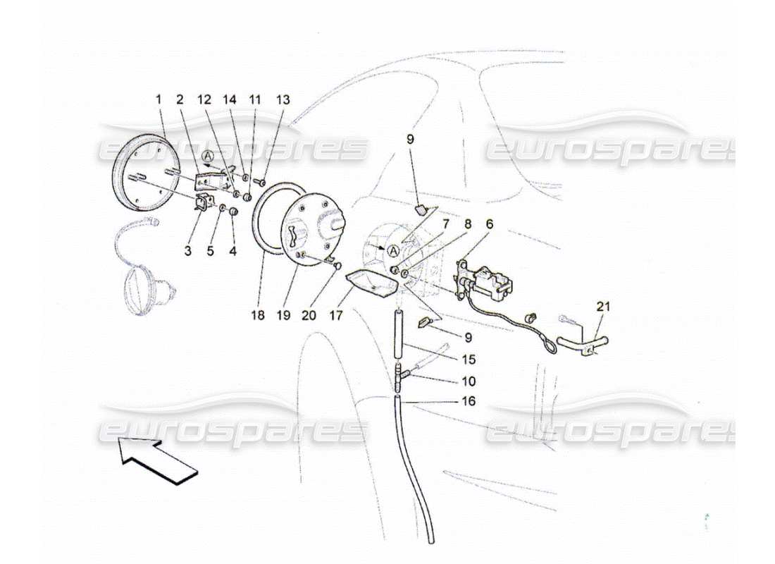 Maserati QTP. (2010) 4.2 trappe et commandes du réservoir de carburant Diagramme de pièce