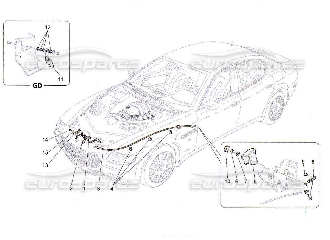 Maserati QTP. (2010) 4.2 BOUTON D'OUVERTURE DU COUVERCLE AVANT Diagramme de pièce