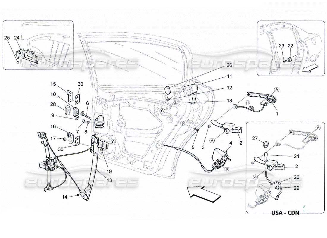 Maserati QTP. (2010) 4.2 portes arrière : mécanismes Diagramme de pièce