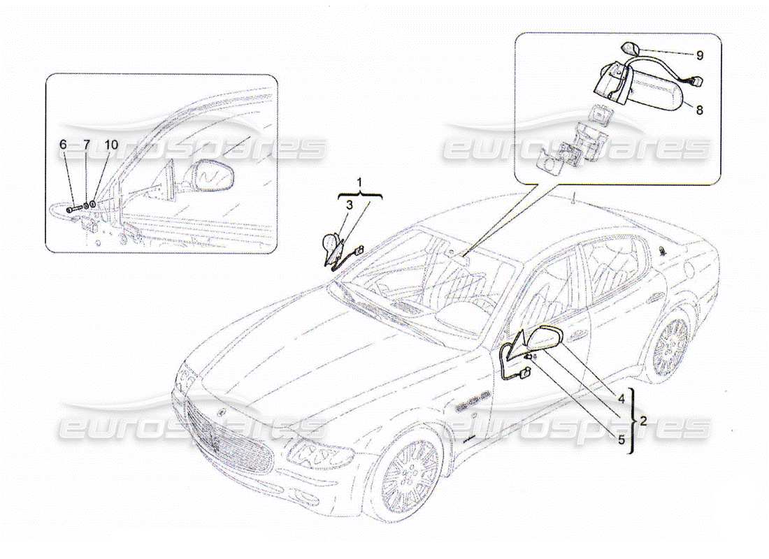 Maserati QTP. (2010) 4.2 rétroviseurs intérieurs et extérieurs Diagramme de pièce