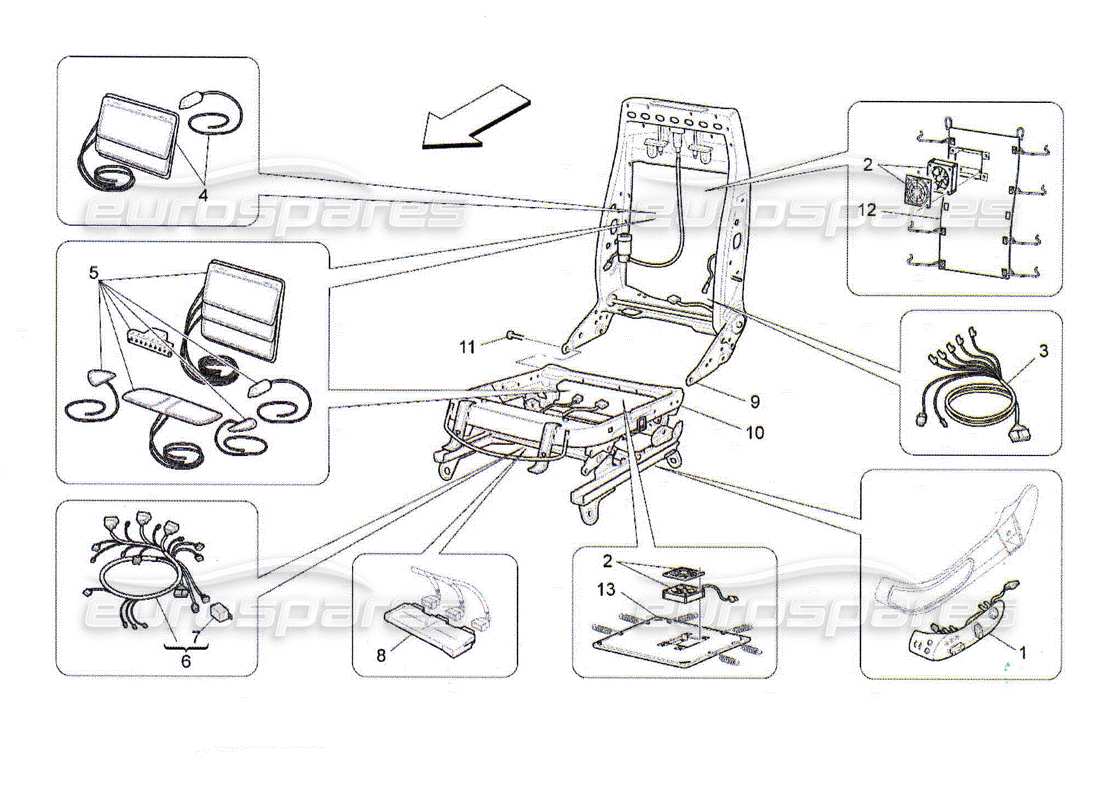 Maserati QTP. (2010) 4.2 sièges avant : mécanique et électronique Diagramme de pièce
