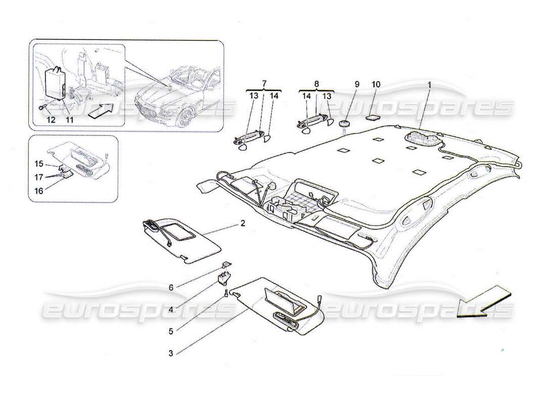 Maserati QTP. (2010) 4.2 TOIT ET PARE-SOLEIL Diagramme de pièce