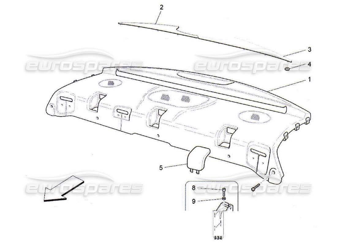 Maserati QTP. (2010) 4.2 Tablette arrière pour colis Diagramme de pièce