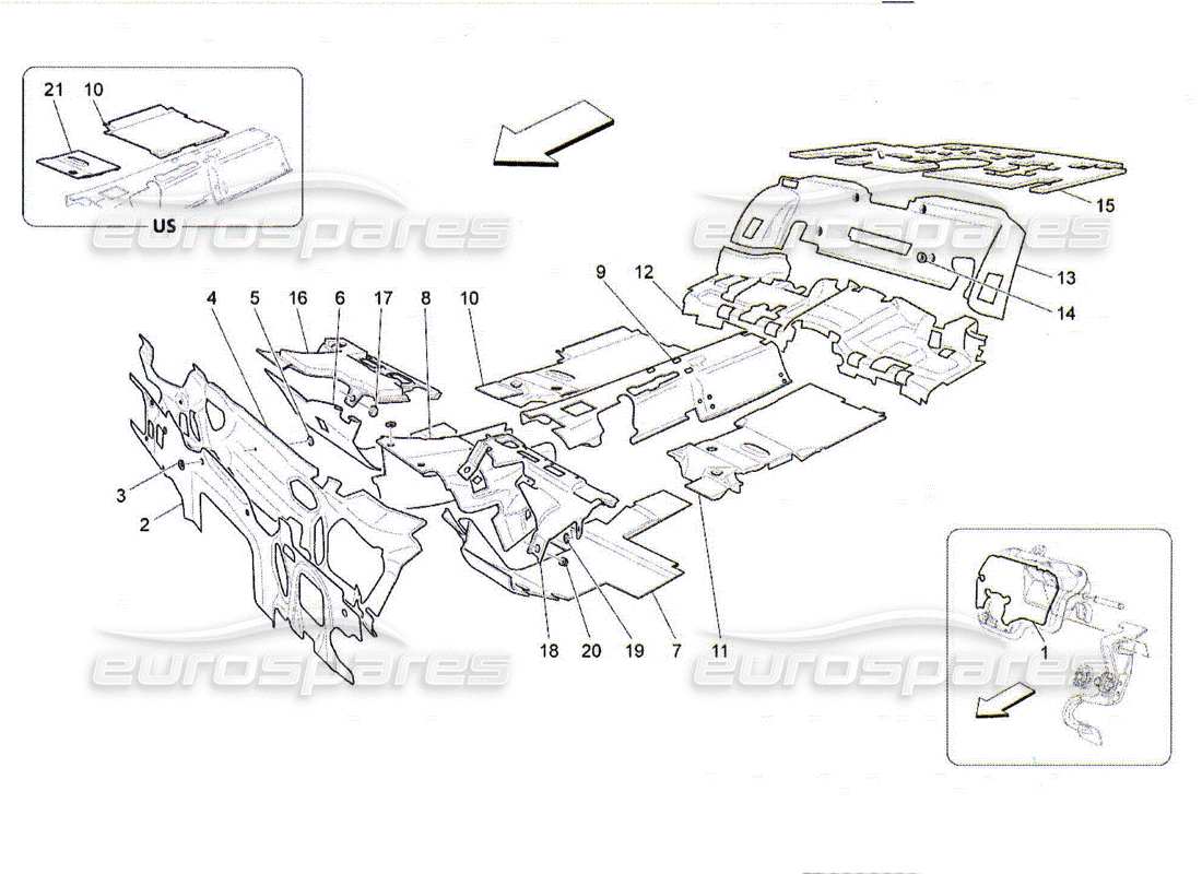 Maserati QTP. (2010) 4.2 PANNEAUX D'INSONORISATION À L'INTÉRIEUR DU VÉHICULE Diagramme de pièce