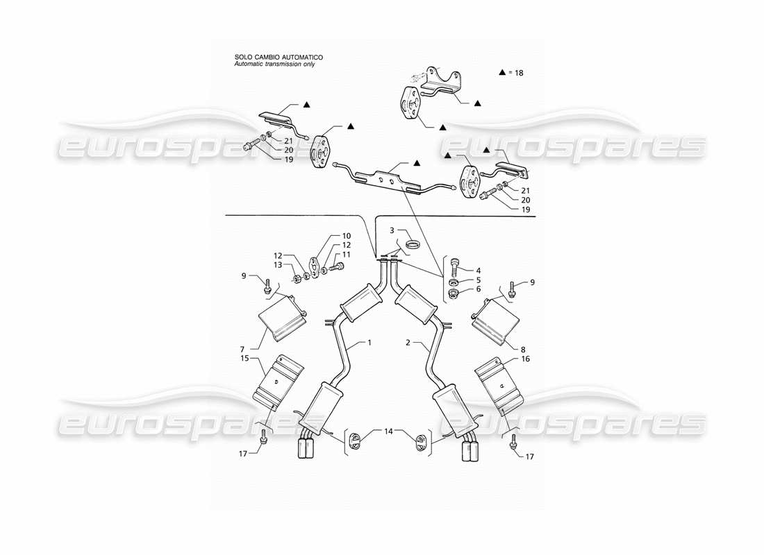 Maserati QTP V8 (1998) Système d'échappement arrière Diagramme de pièce