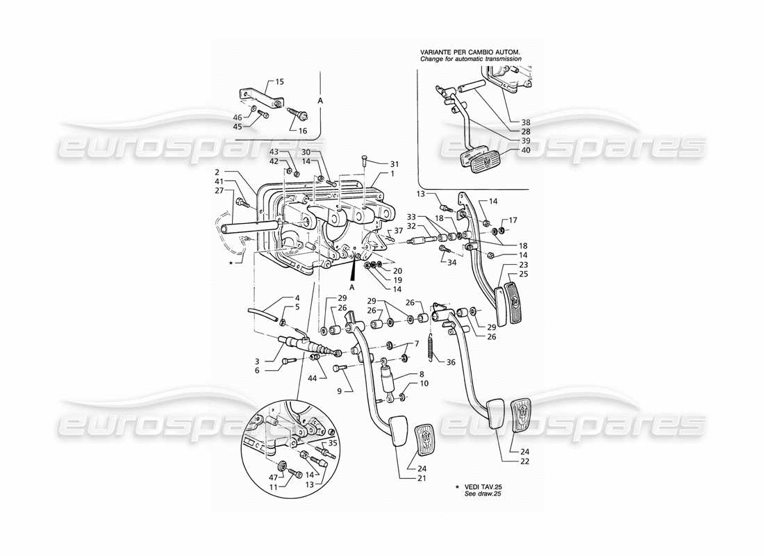 Maserati QTP V8 (1998) Ensemble de pédales et Embrayage Pompe (LHD) Schéma des pièces