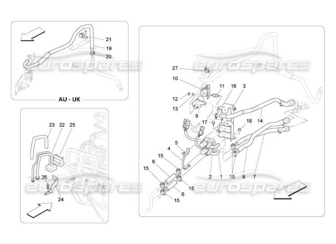 Maserati QTP. (2005) 4.2 Unité A c : dispositifs du compartiment moteur Schéma des pièces