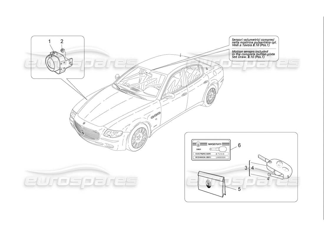Maserati QTP. (2006) 4.2 F1 système d'alarme et d'immobilisation Schéma des pièces