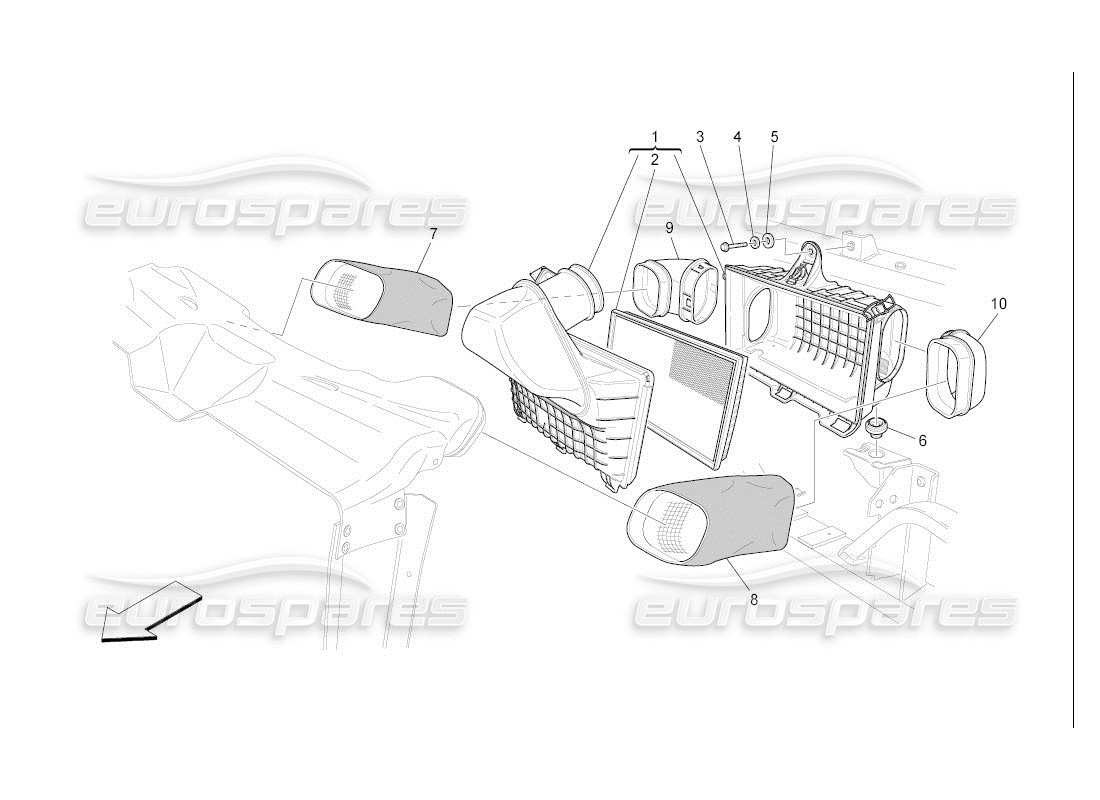 Maserati QTP. (2007) 4.2 auto filtre à air, prise d'air et conduits Diagramme de pièce