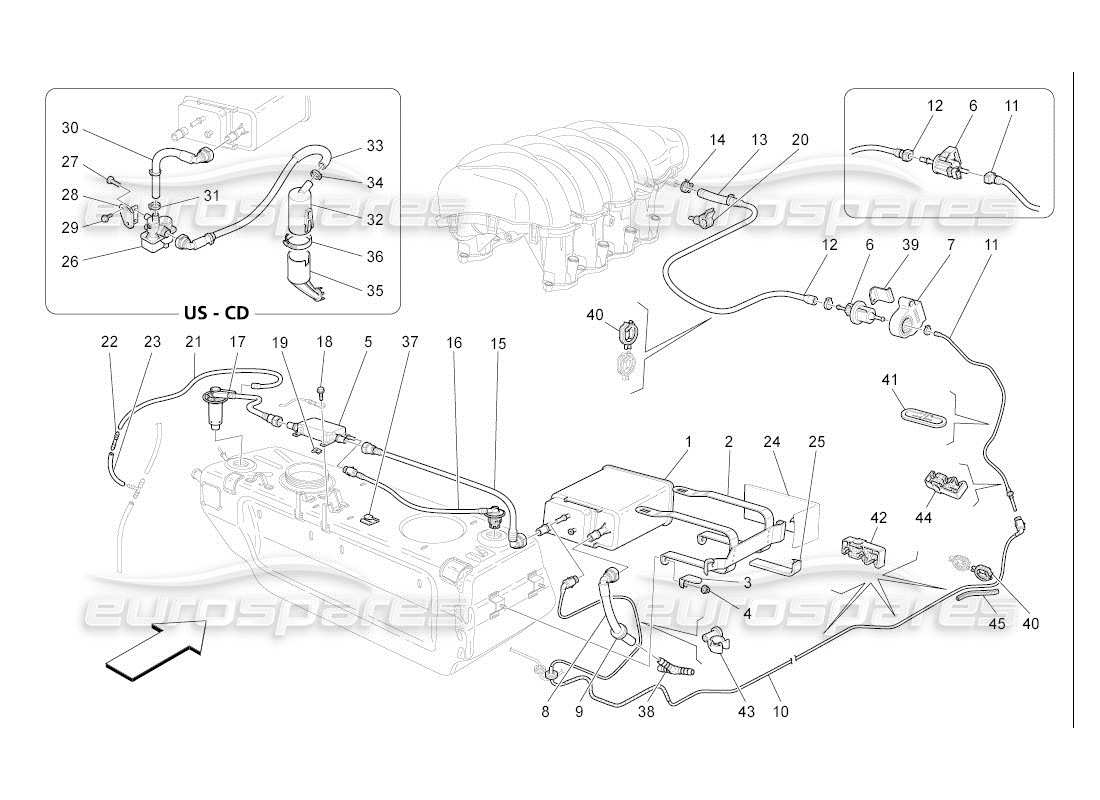 Maserati QTP. (2007) 4.2 auto système de recirculation des vapeurs de carburant Diagramme de pièce
