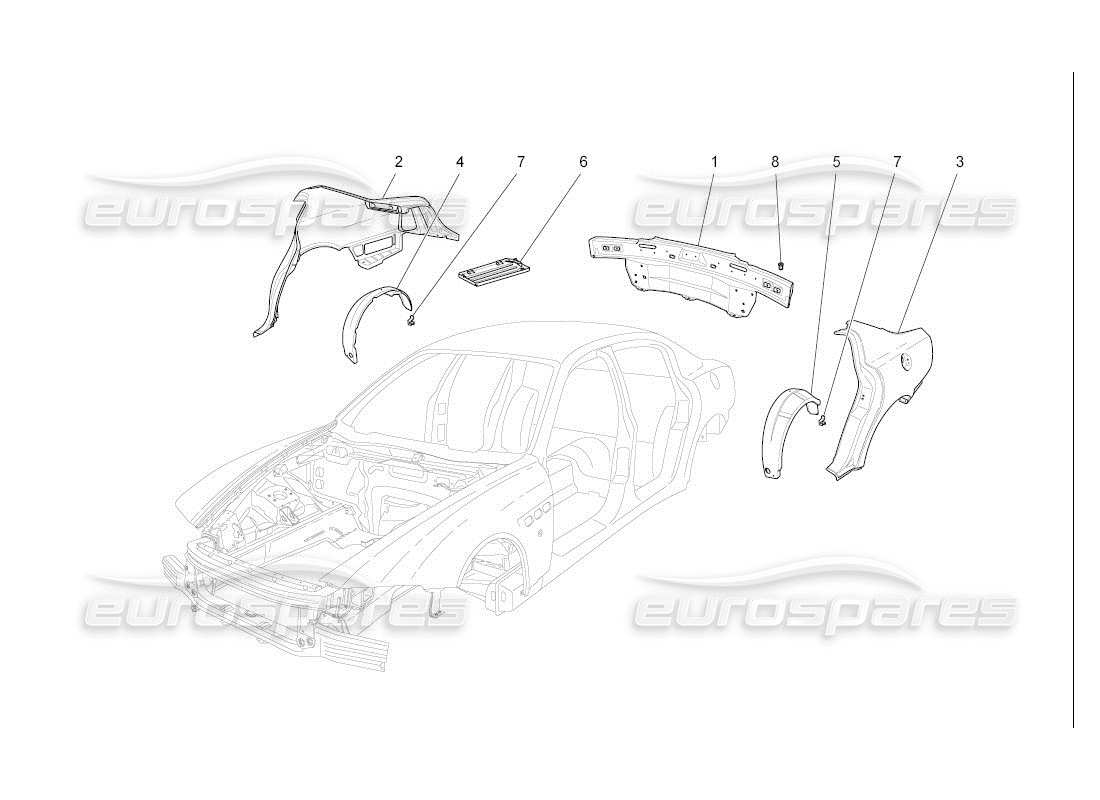 Maserati QTP. (2007) 4.2 auto CARROSSERIE ET ​​GARNITURE EXTÉRIEURE ARRIÈRE Diagramme de pièce