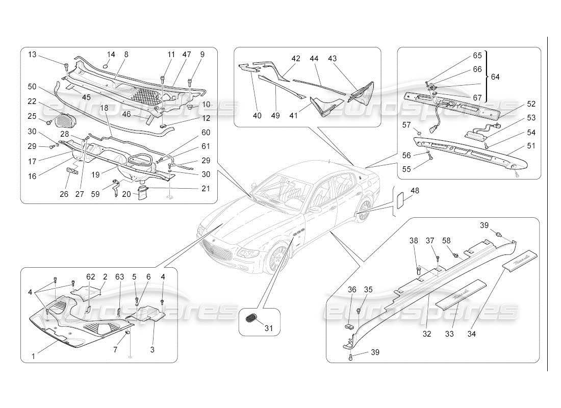 Maserati QTP. (2007) 4.2 auto boucliers, garnitures et panneaux de revêtement Diagramme de pièce