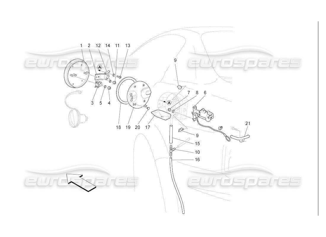 Maserati QTP. (2007) 4.2 auto trappe et commandes du réservoir de carburant Diagramme de pièce