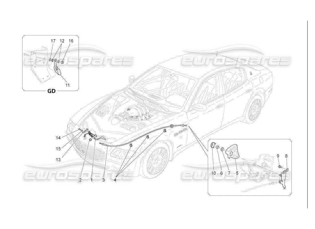 Maserati QTP. (2007) 4.2 auto BOUTON D'OUVERTURE DU COUVERCLE AVANT Diagramme de pièce