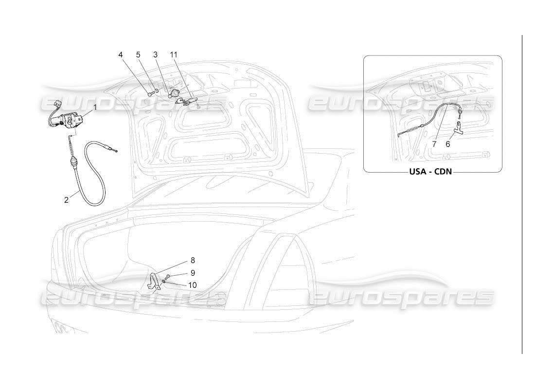 Maserati QTP. (2007) 4.2 auto commande d'ouverture du capot arrière Diagramme de pièce