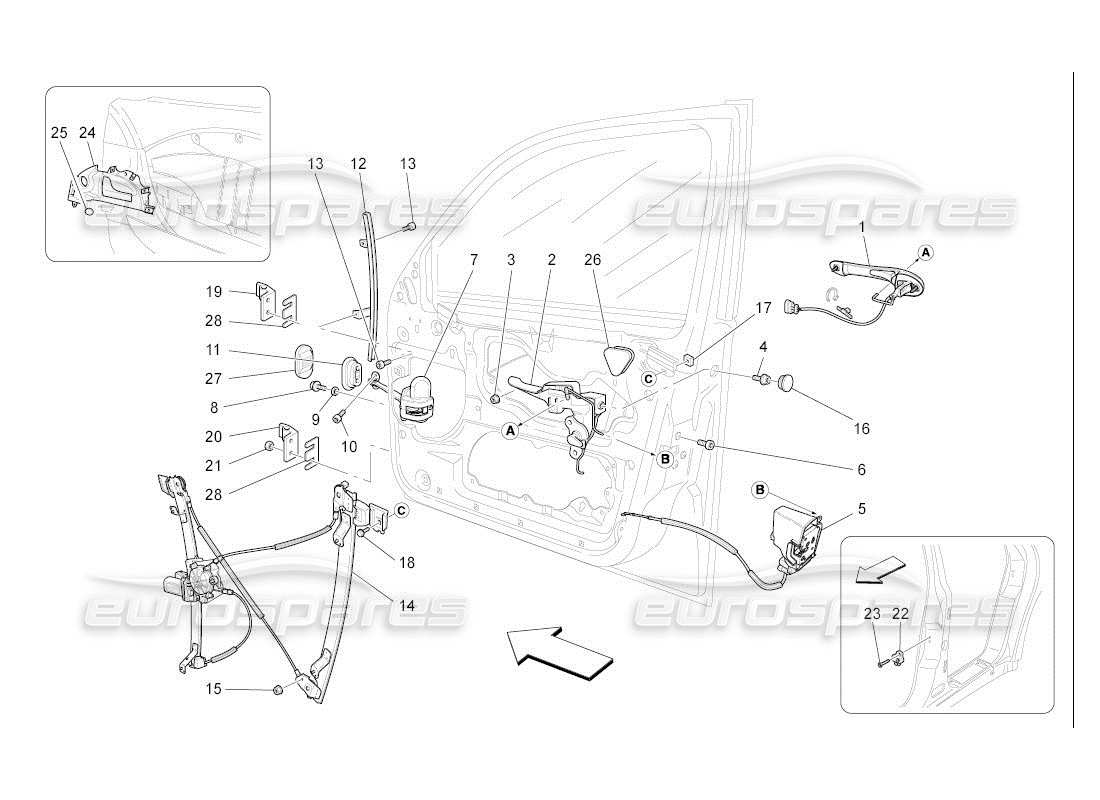 Maserati QTP. (2007) 4.2 auto portes d'entrée : mécanismes Diagramme de pièce