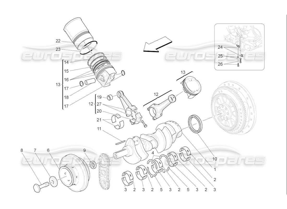 Maserati QTP. (2008) 4.2 auto mécanisme à manivelle Schéma des pièces