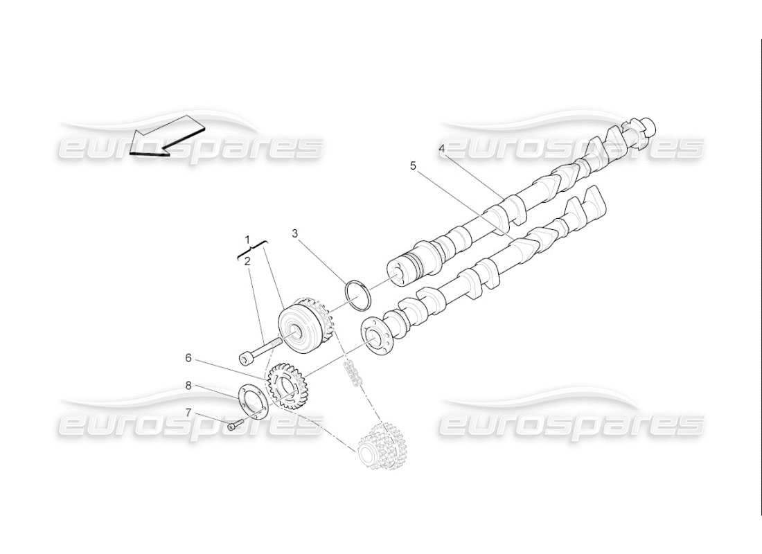 Maserati QTP. (2008) 4.2 auto culasse droite, arbres à cames Diagramme de pièce