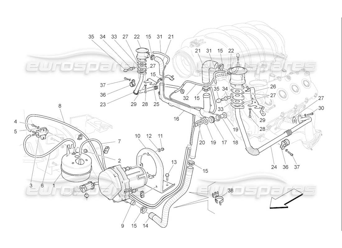 Maserati QTP. (2008) 4.2 auto système d'air supplémentaire Diagramme de pièce