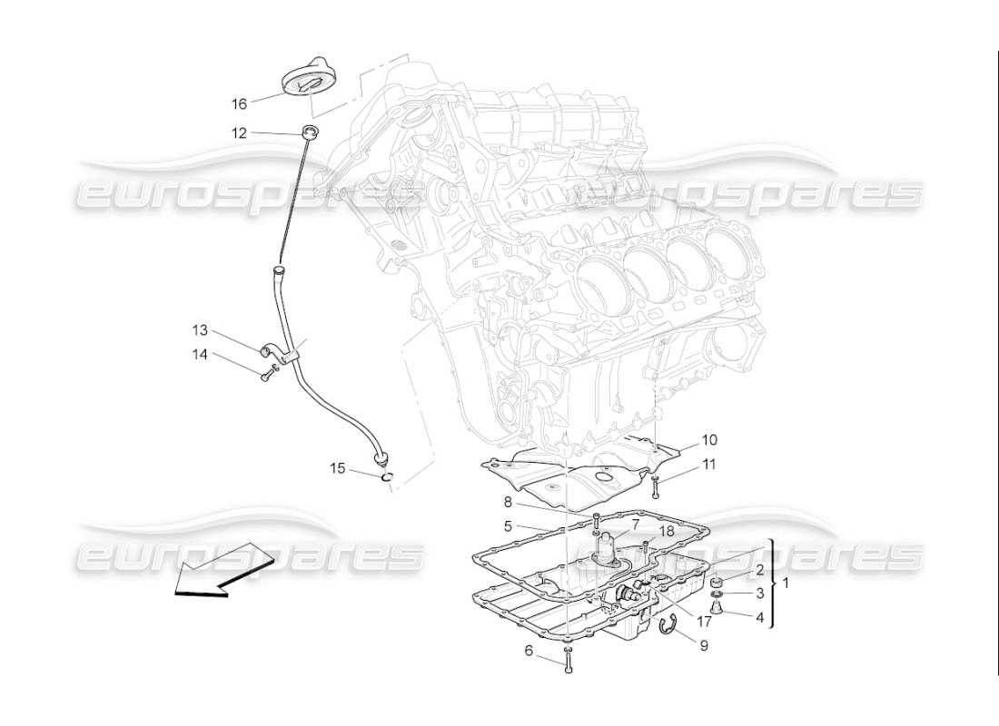 Maserati QTP. (2008) 4.2 auto système de lubrification : circuit et collecte Diagramme de pièce