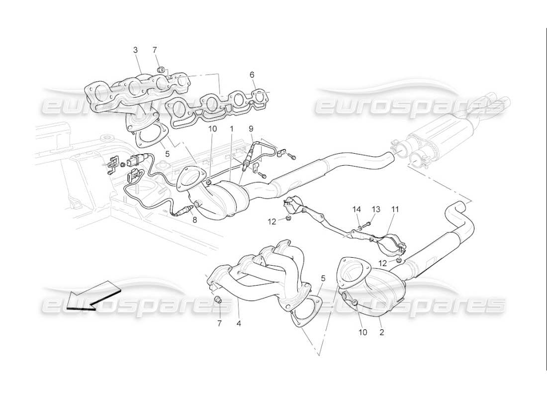 Maserati QTP. (2008) 4.2 auto convertisseurs précatalytiques et convertisseurs catalytiques Diagramme de pièce