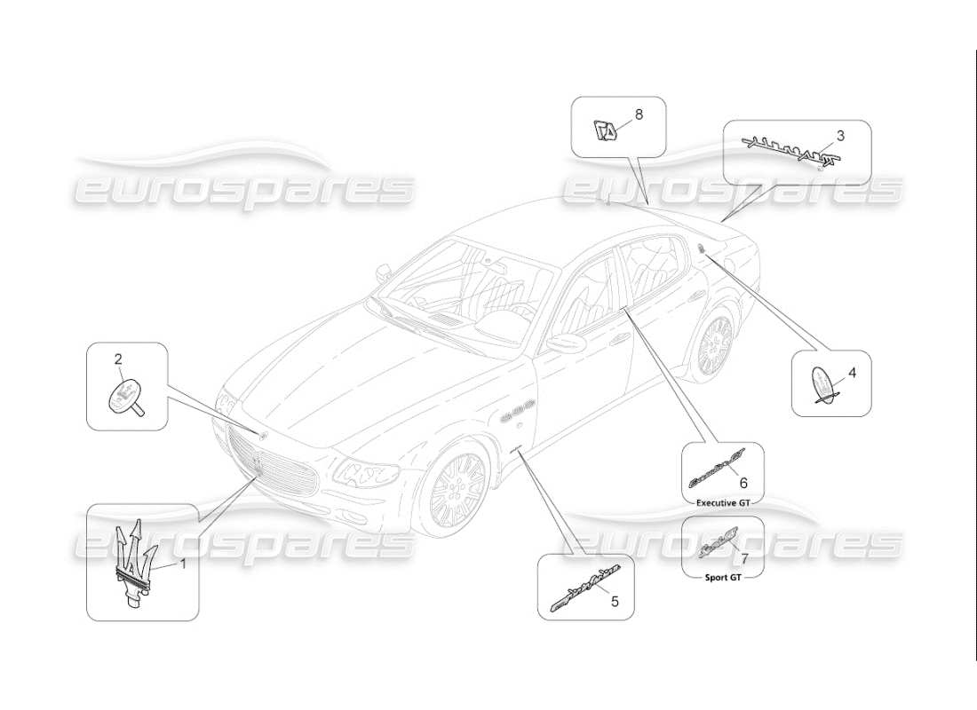 Maserati QTP. (2008) 4.2 auto garnitures, marques et symboles Diagramme de pièce