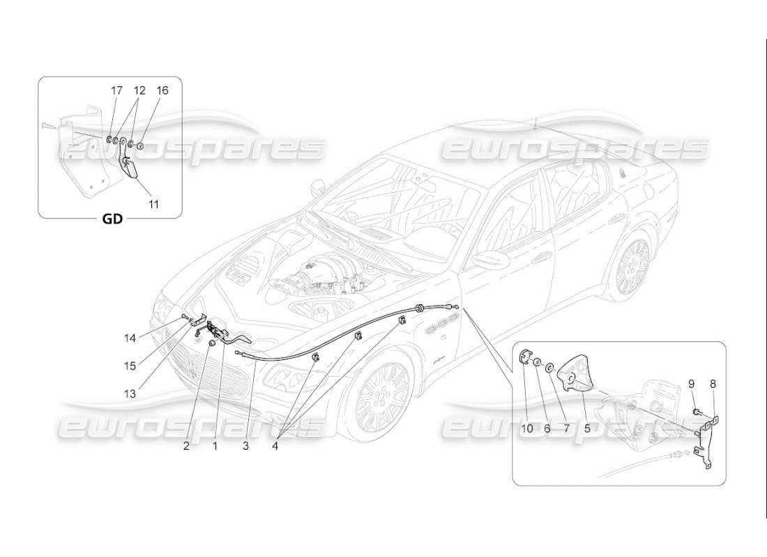 Maserati QTP. (2008) 4.2 auto BOUTON D'OUVERTURE DU COUVERCLE AVANT Diagramme de pièce