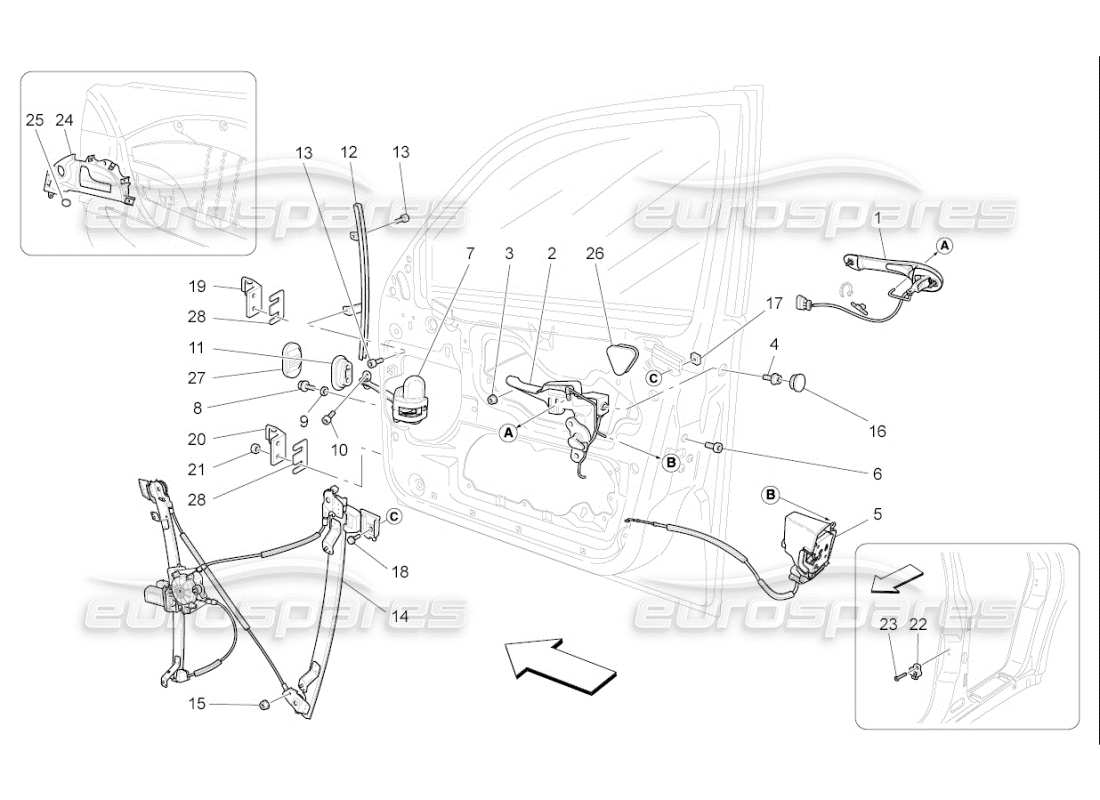 Maserati QTP. (2008) 4.2 auto portes d'entrée : mécanismes Diagramme de pièce