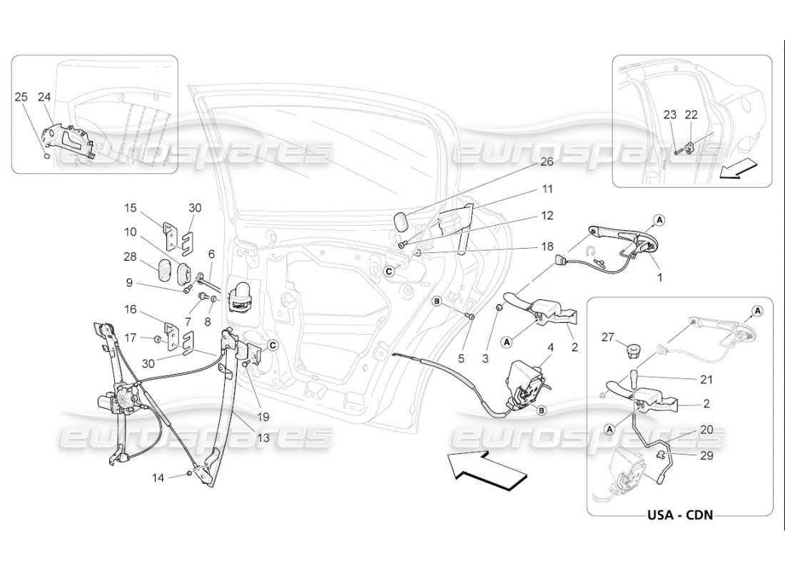 Maserati QTP. (2008) 4.2 auto portes arrière : mécanismes Diagramme de pièce