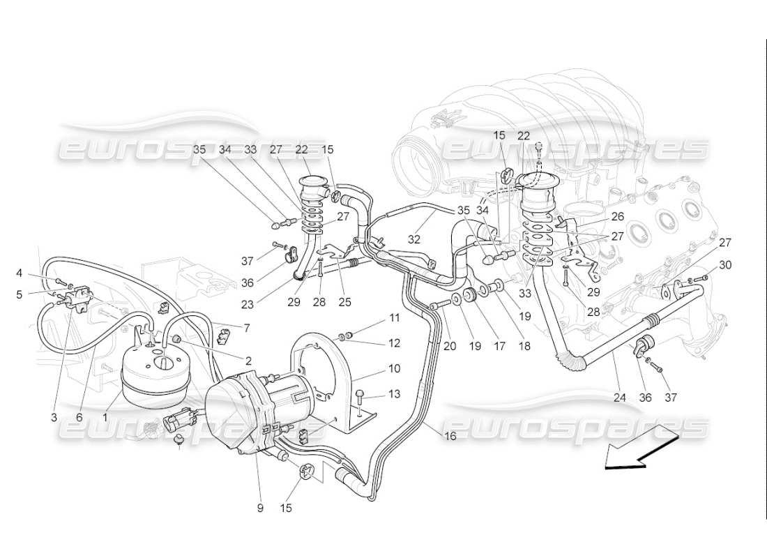 Maserati QTP. (2009) 4.2 auto système d'air supplémentaire Diagramme de pièce
