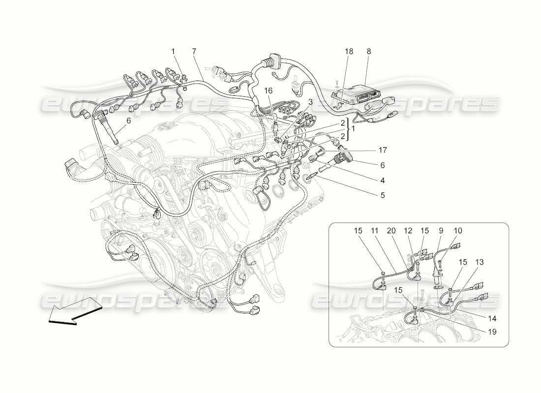 Maserati QTP. (2009) 4.2 auto contrôle électronique : contrôle de l'injection et du calage moteur Diagramme de pièce