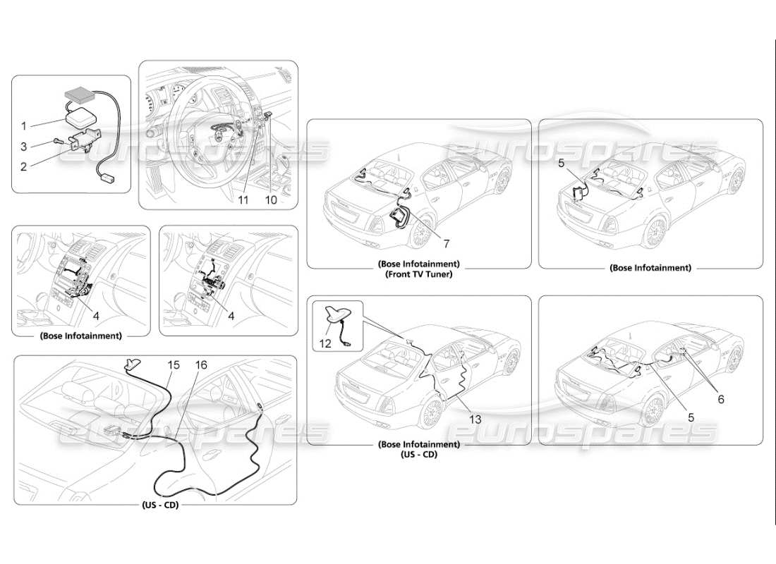 Maserati QTP. (2009) 4.2 auto système de réception et de connexion Diagramme de pièce