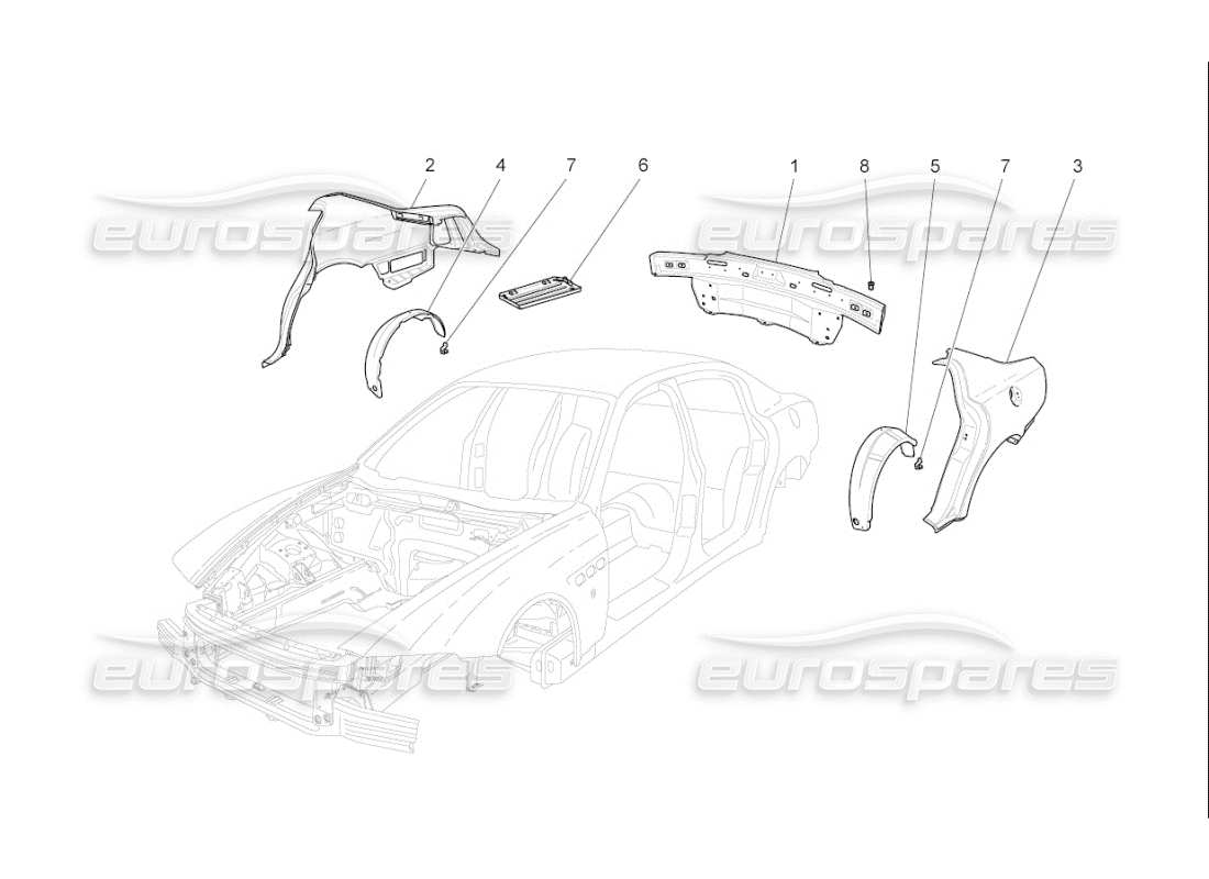 Maserati QTP. (2009) 4.2 auto CARROSSERIE ET ​​GARNITURE EXTÉRIEURE ARRIÈRE Diagramme de pièce