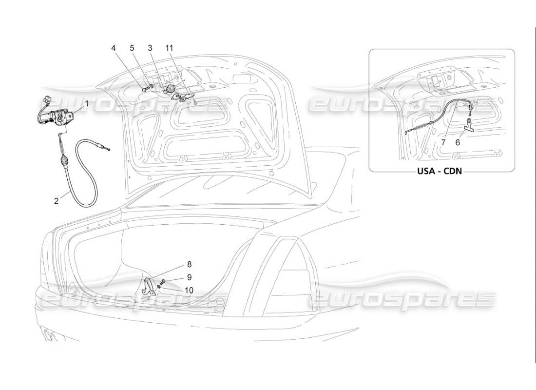 Maserati QTP. (2009) 4.2 auto commande d'ouverture du capot arrière Diagramme de pièce